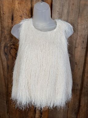 Zara Cream Feathered Fringe Trim Sleeveless Top